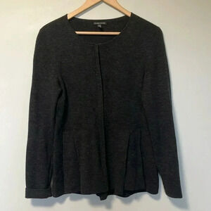 Eileen Fisher  grey 100% merino wool full zip cardigan
